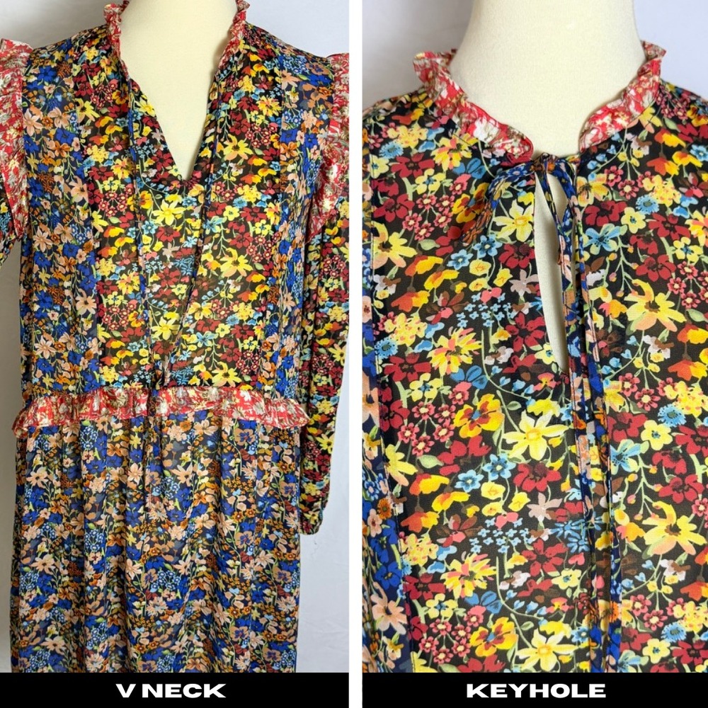 Multicolor Floral Sheer Midi Overdress Shirt Tiered Boho Cottagecore Peasant M